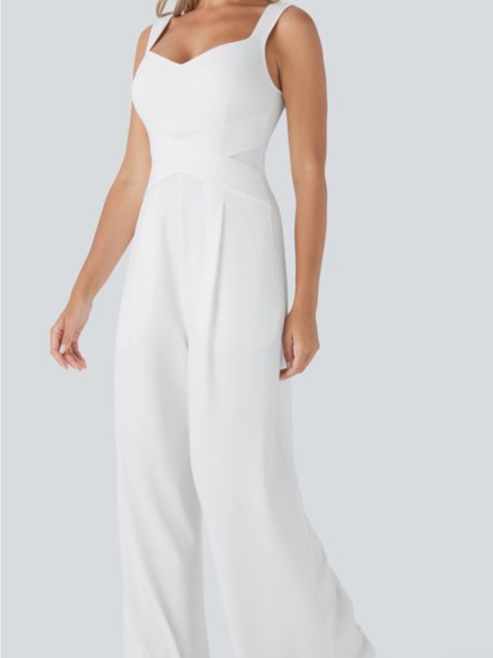 Halara Sleeveless White V-Neck Jumpsuit
